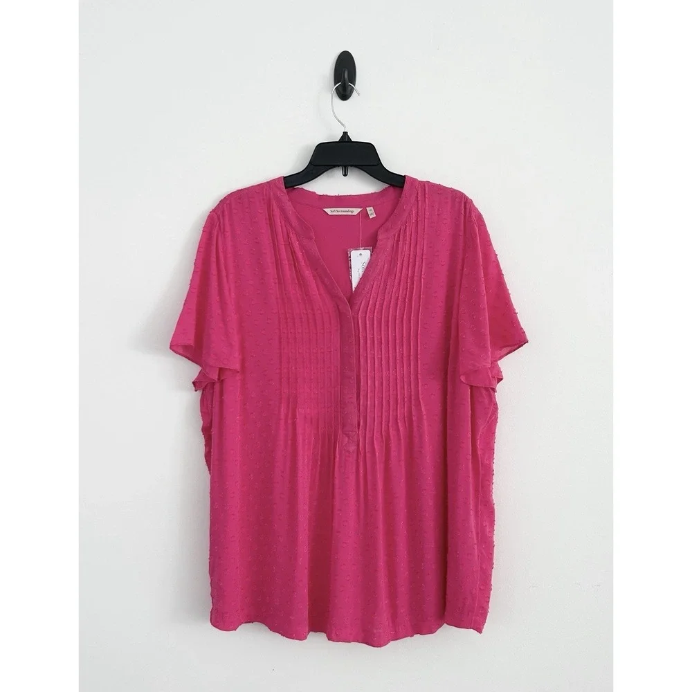 Soft Surroundings Women's 1X Pink Magenta Swiss Dot Pleat Offshore Rayon Top NWT - Picture 2 of 16